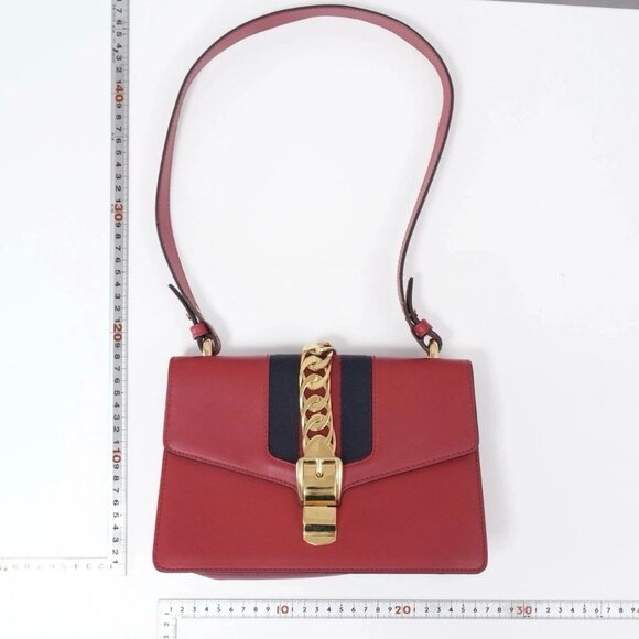 GUCCI Shoulder Bag Bamboo Crossbody Bag Red Leather Gold Chain 421882001998 - Picture 1 of 12